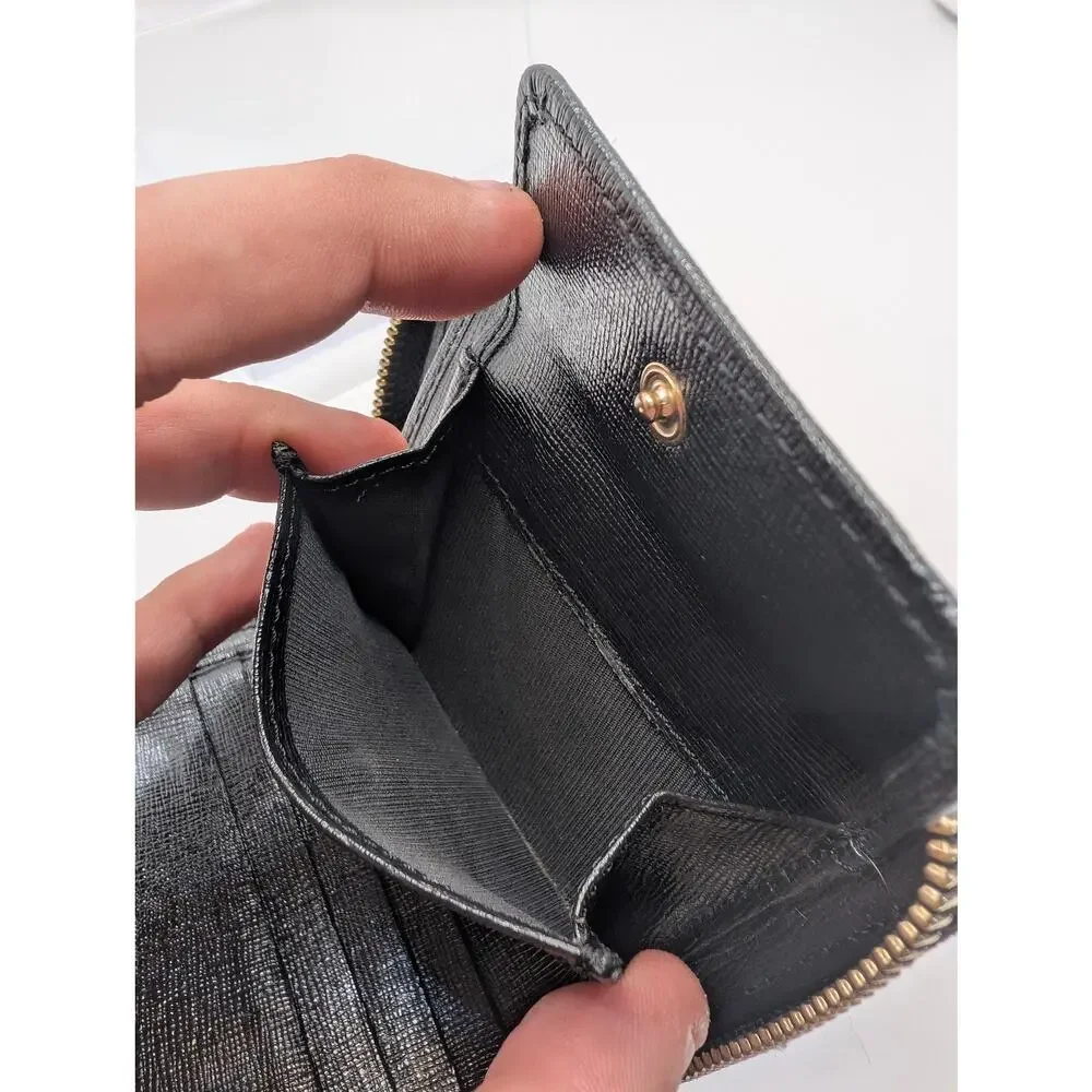 Authentic Furla Black Saffiano Leather Zip Around Wallet